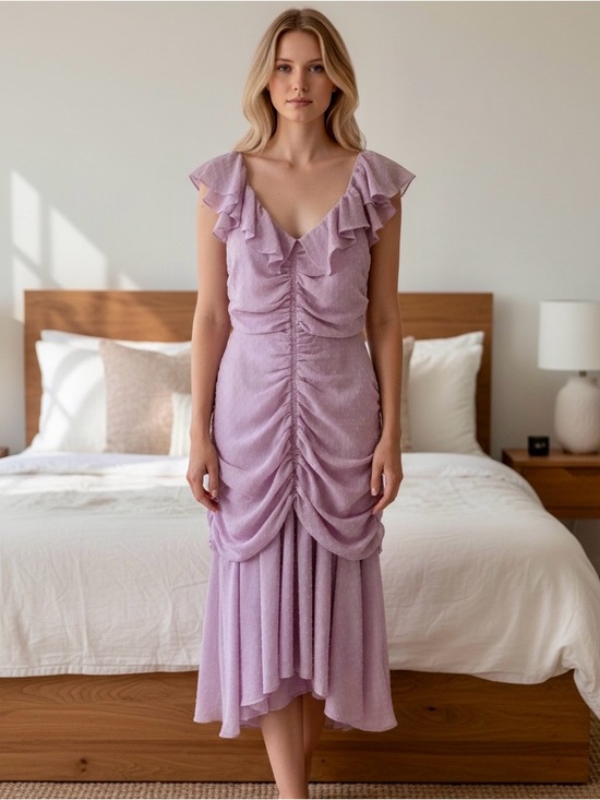Astr Dresses & Skirts - Astr The Label Pink Ruched Midi Dress with Scoop Neck NWOT